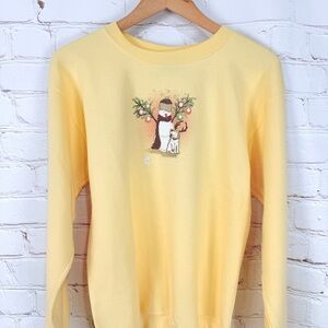 Vintage Yellow snowman sweatshirt sweater size small Cottagecore winter cozy